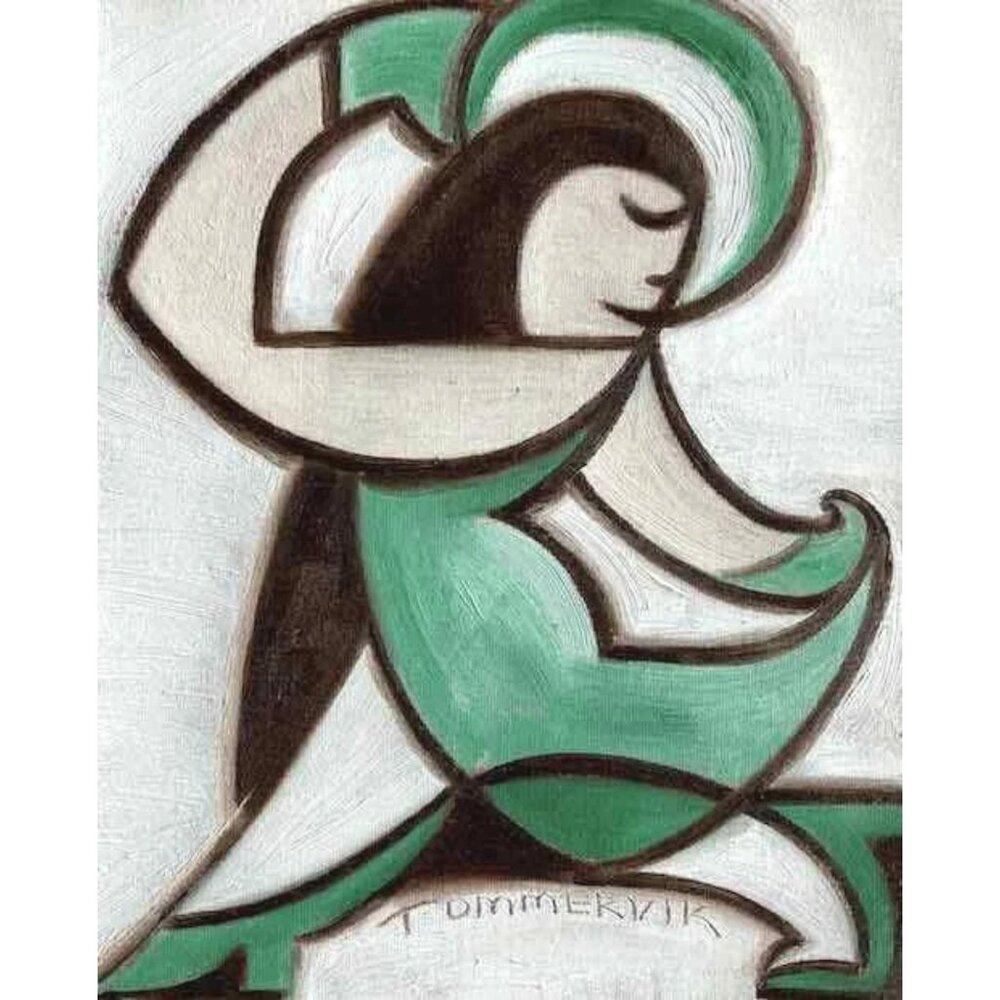 Elegant 1920s Art Deco Woman Dancing In Green Dress Painting 9" x 11"